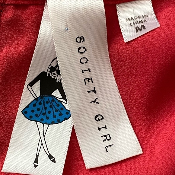 Society Girl top, size Medium. Coral red color with embroidery and full zipper. - Picture 6 of 6